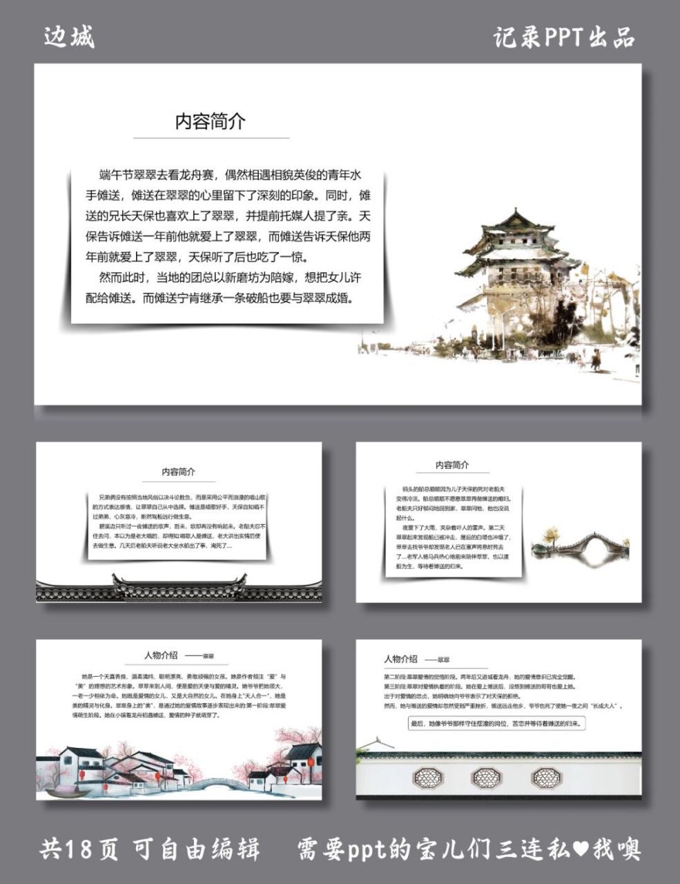 边城 名著导读 边城 ppt模板 目录包括 ①作品简介 ②写作背景 ③作者