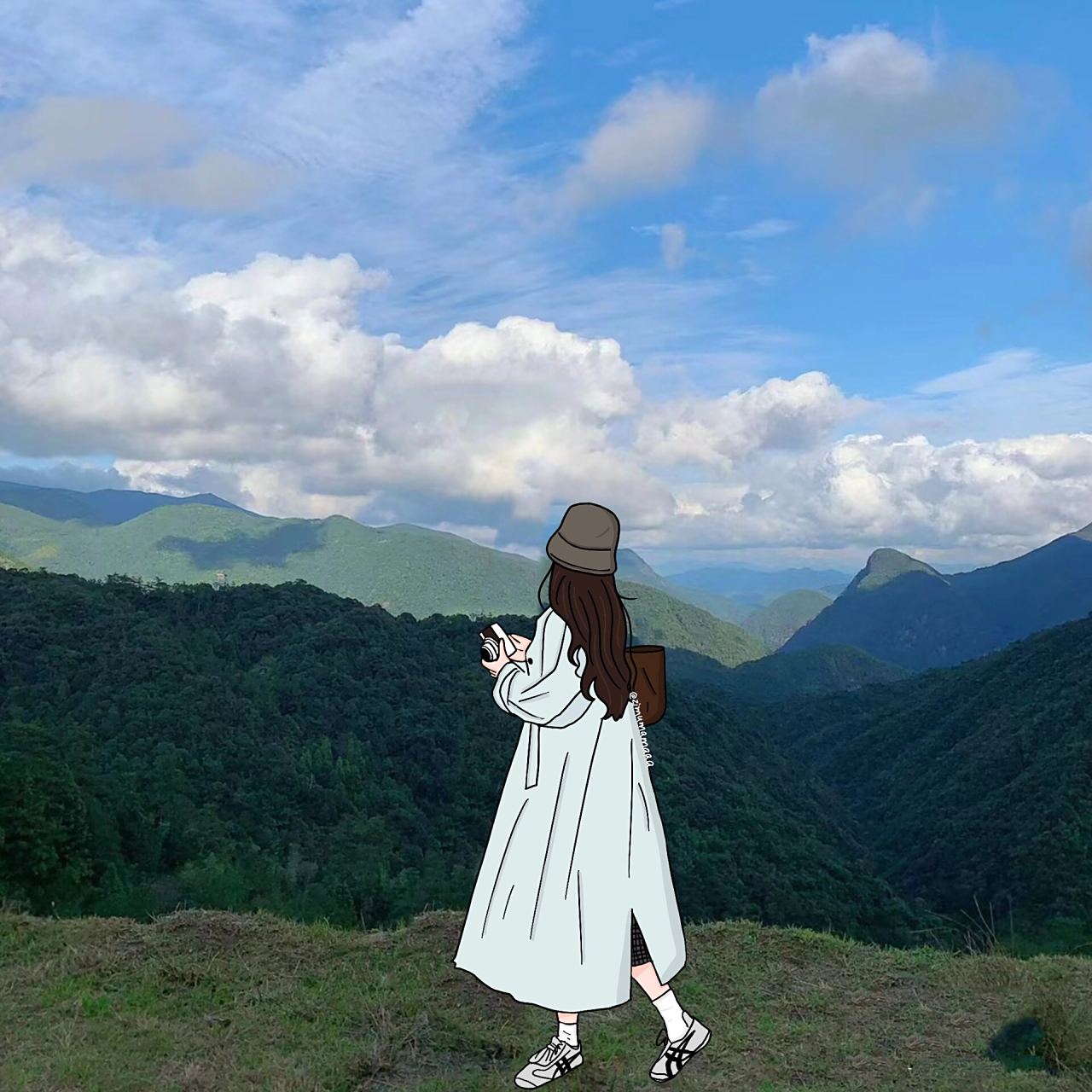 插画头像|穿风衣背影女生头 今天的图画完 马上九月了,秋天头像可以