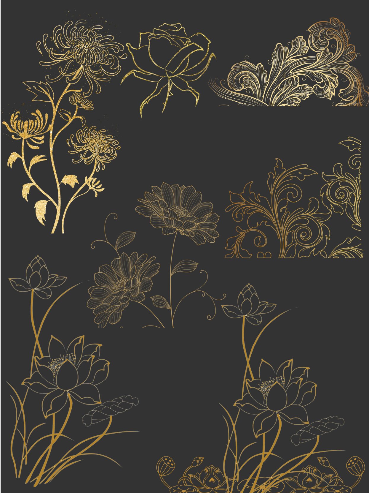 高贵典雅花纹,花卉装饰素材|免扣图,png免抠图 ❤