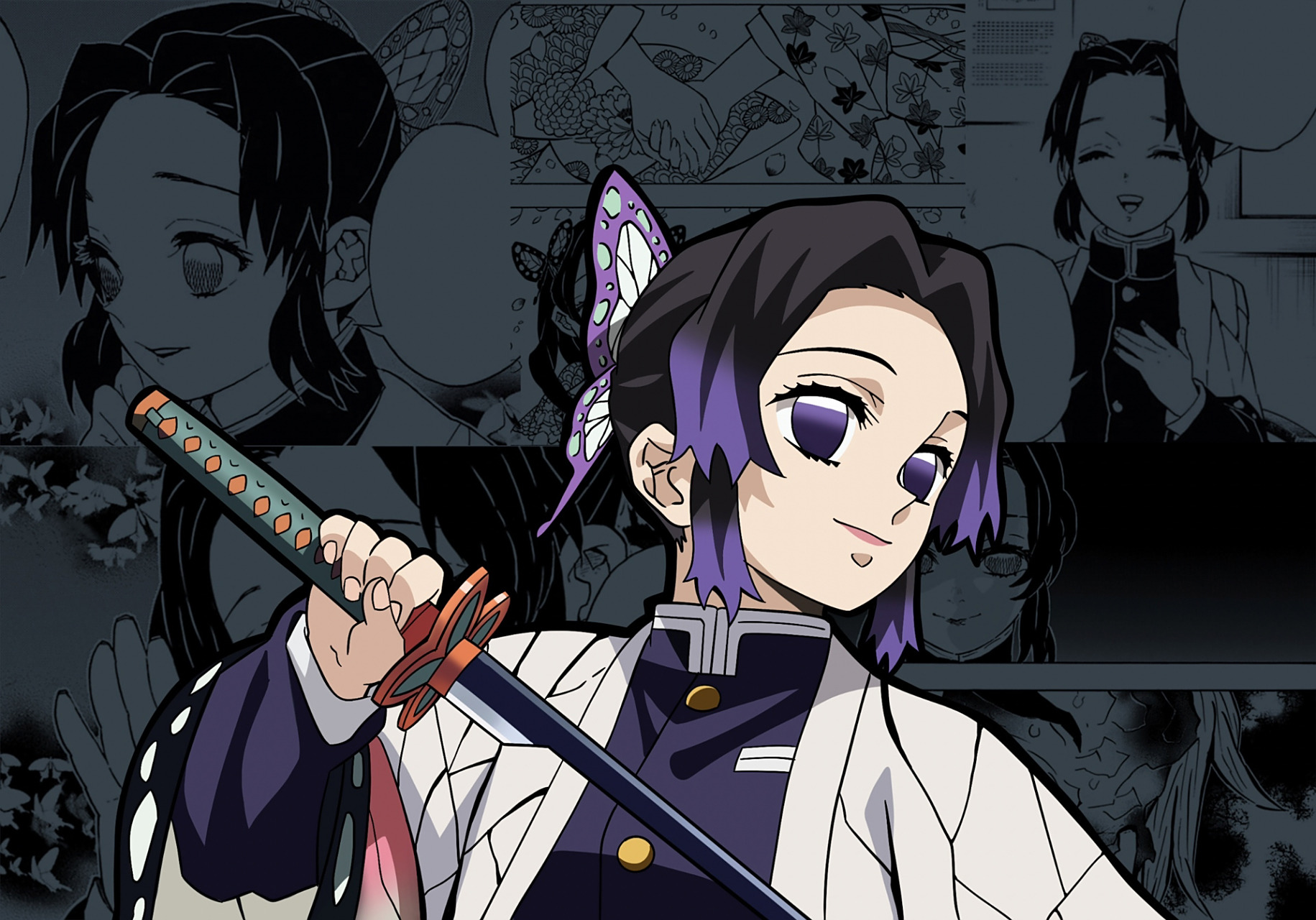 鬼灭之刃||蝴蝶忍壁纸第二弹来袭 蝴蝶忍姐姐壁纸不仅有手机尺寸,还有