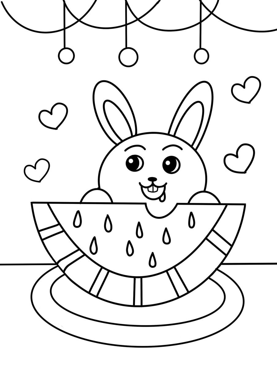 可爱的小兔子吃西瓜 创意画 儿童画 简笔画 #可爱简笔画# #创意美术