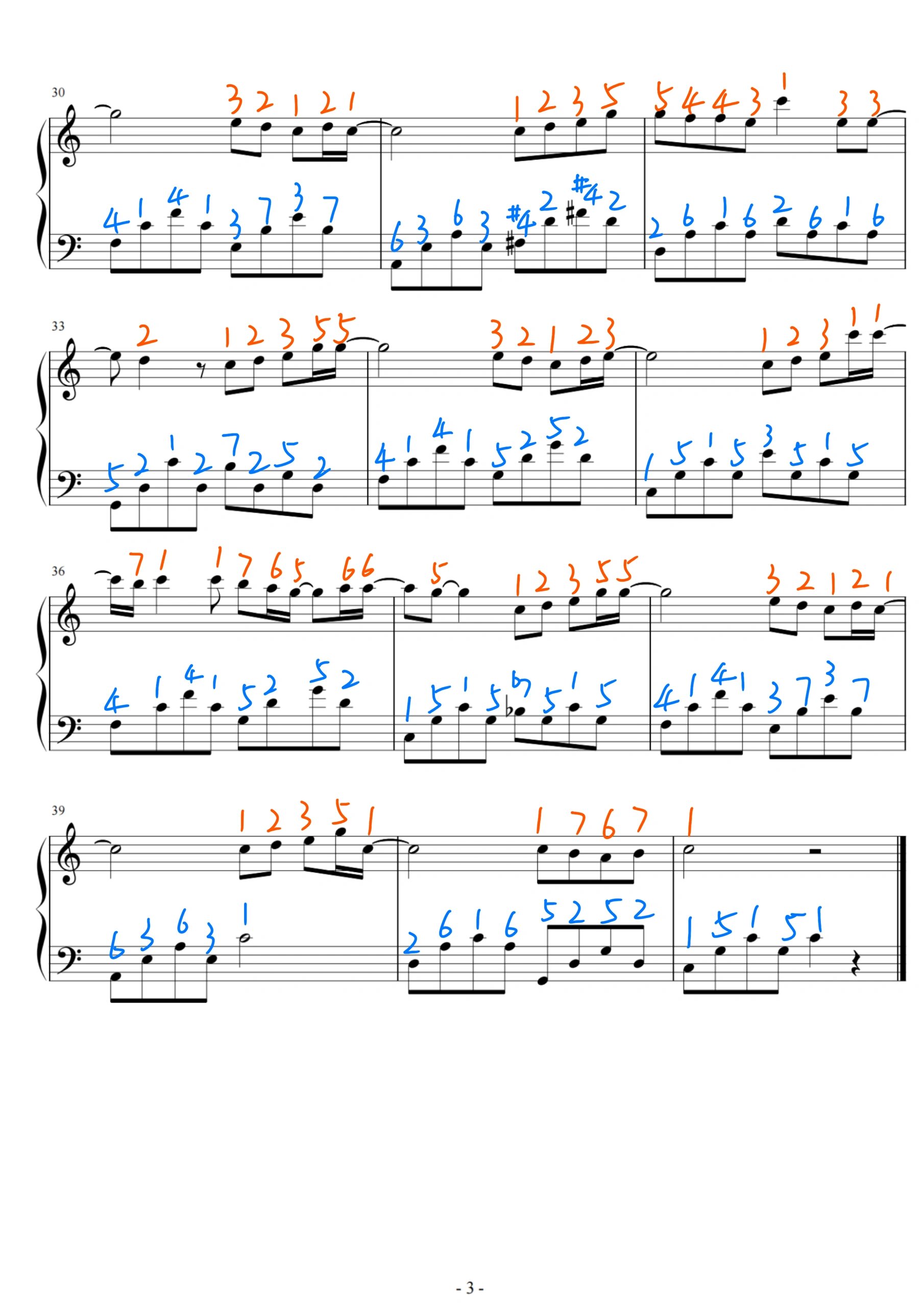 93《花海》五线谱 简谱 指法