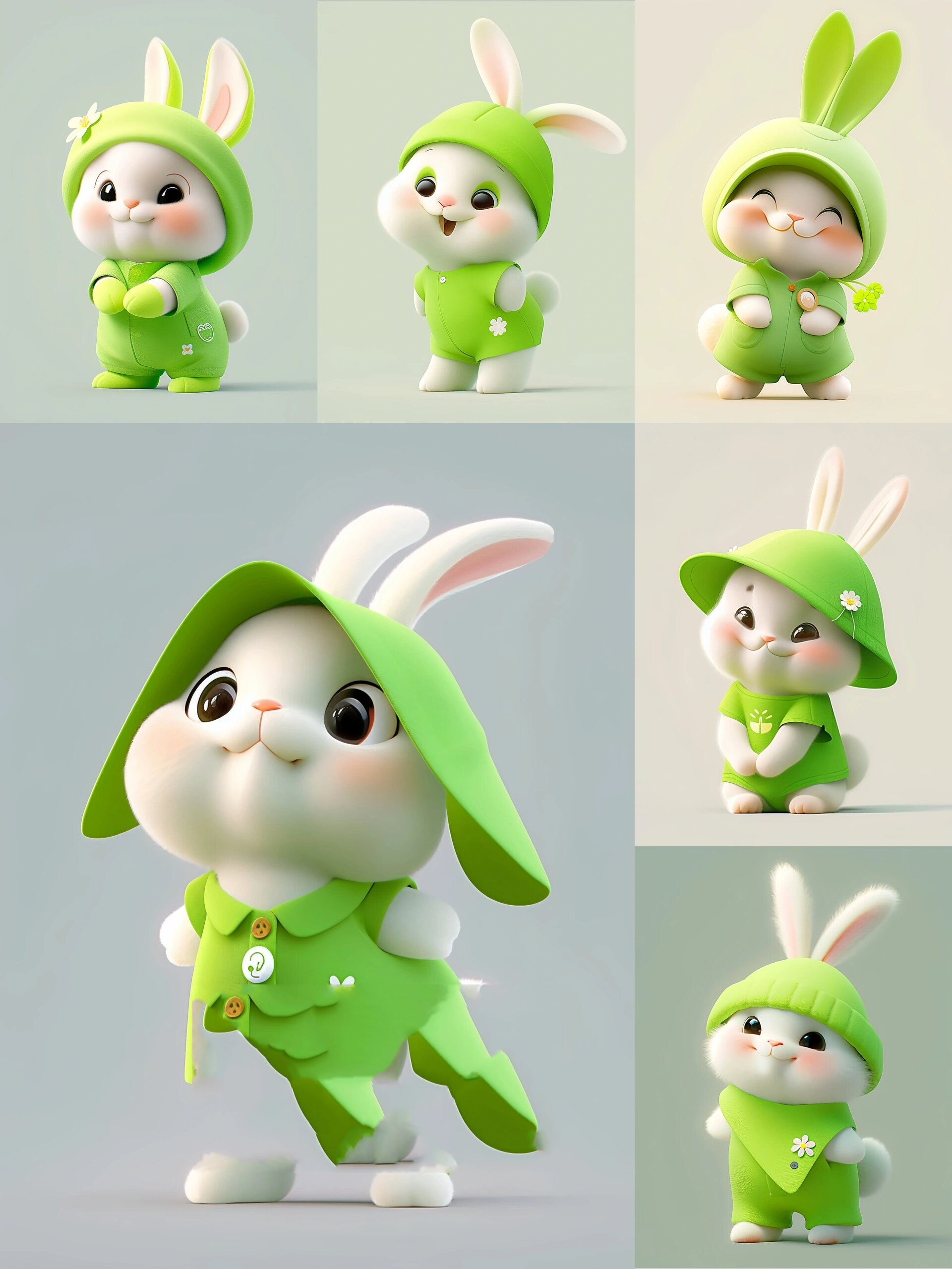 可爱的卡通绿色兔子