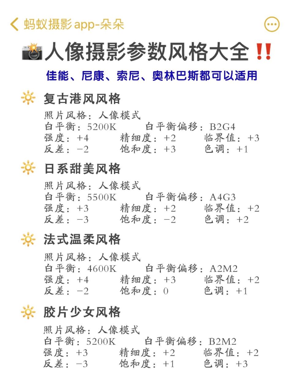 相机原图直出9212种风格人像摄影参数大全 99hello呀,小伙伴们