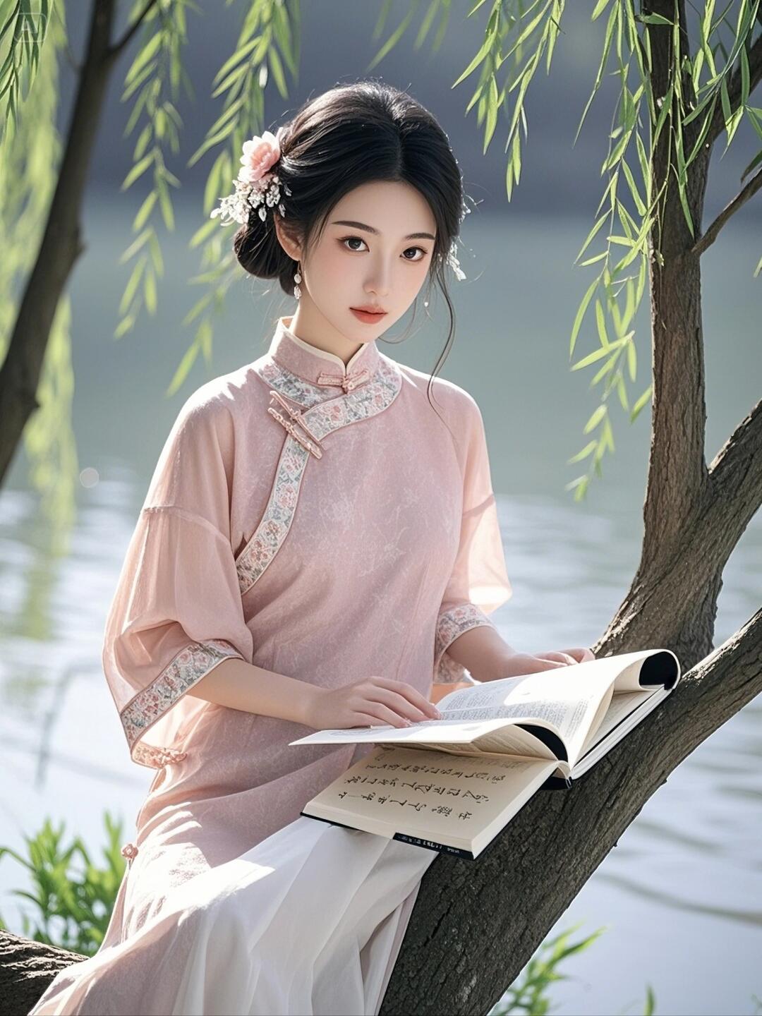 古风娇娥书香伴,眉眼含情书韵漫