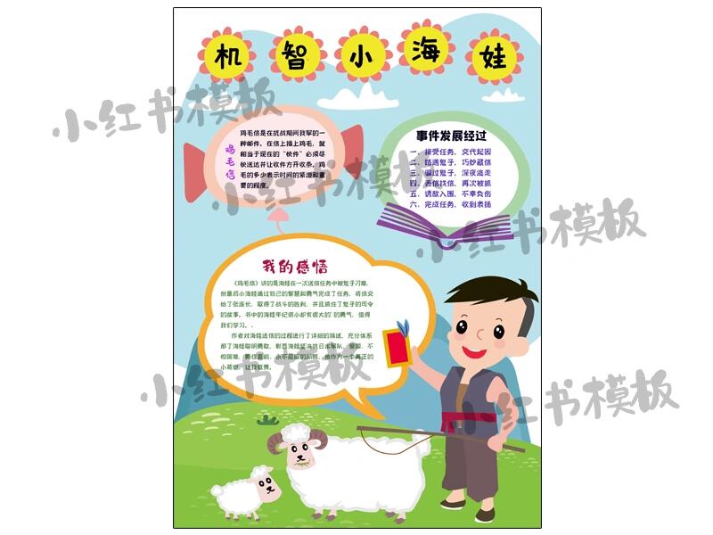 鸡毛信海娃手抄报小报素材黑白模板