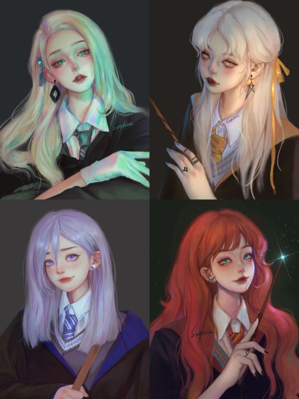 闺蜜头像‖原创哈利波特插画头像分享 分享一组哈利波特闺蜜四人头像