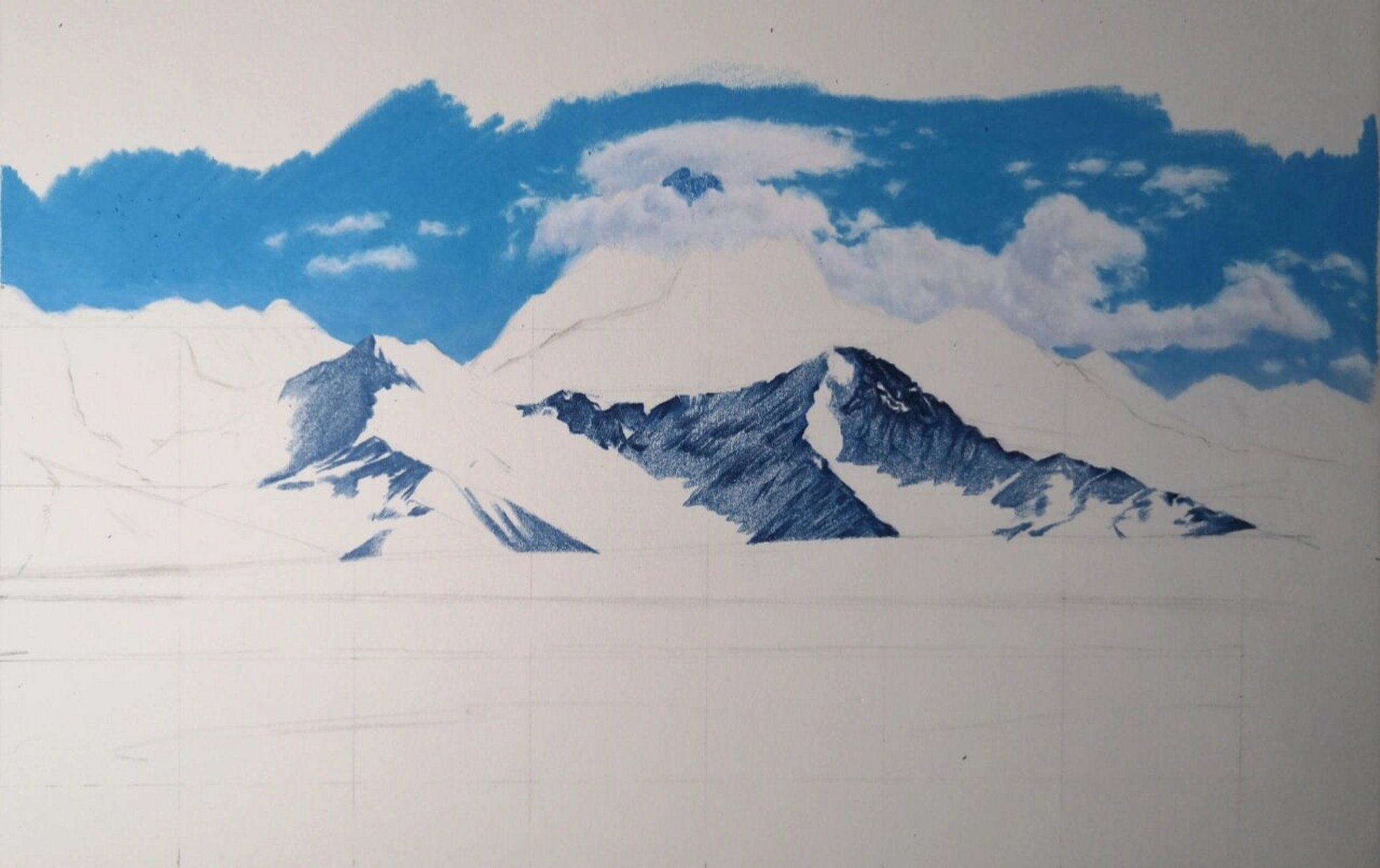 彩铅|冰湖雪山