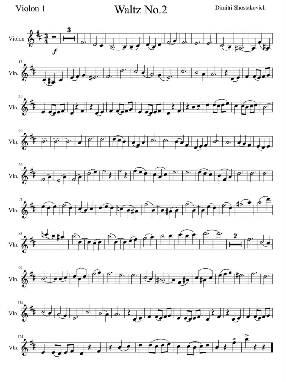 肖斯塔科维奇 第二圆舞曲小提琴二重奏谱 最近有朋友私信给我要这个