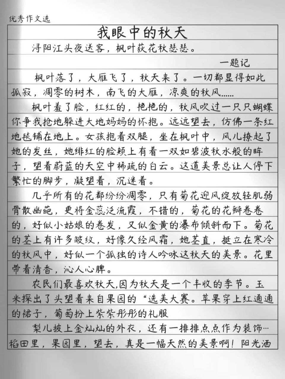 秋天到了,我眼中的秋天.假期作文作业.       的秋天