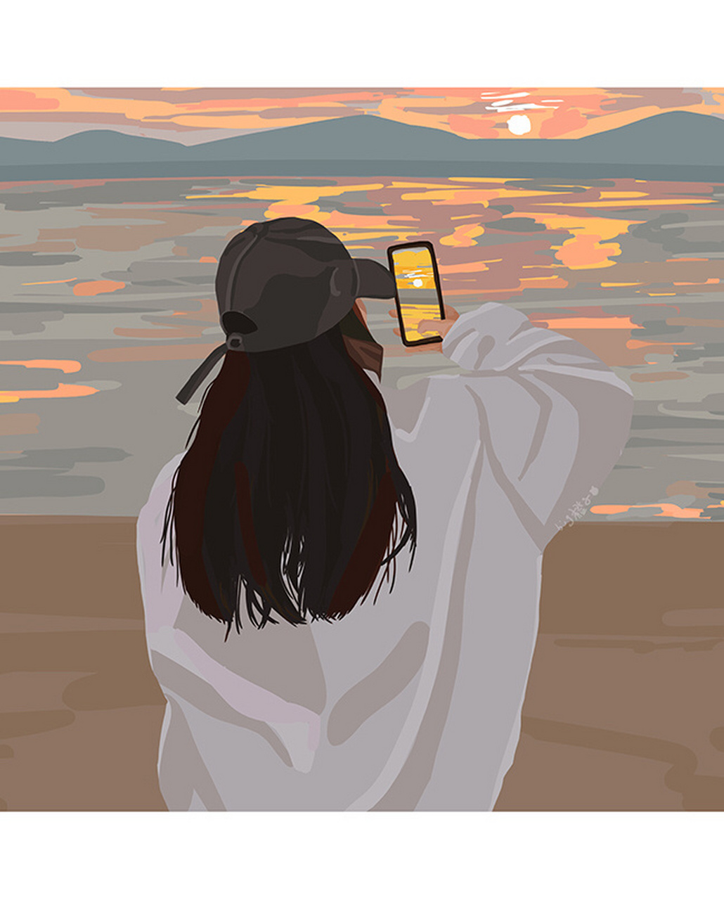 原创插画|闺蜜系列单人版ins风扁平插画 日落系列加更一个,出了单人版