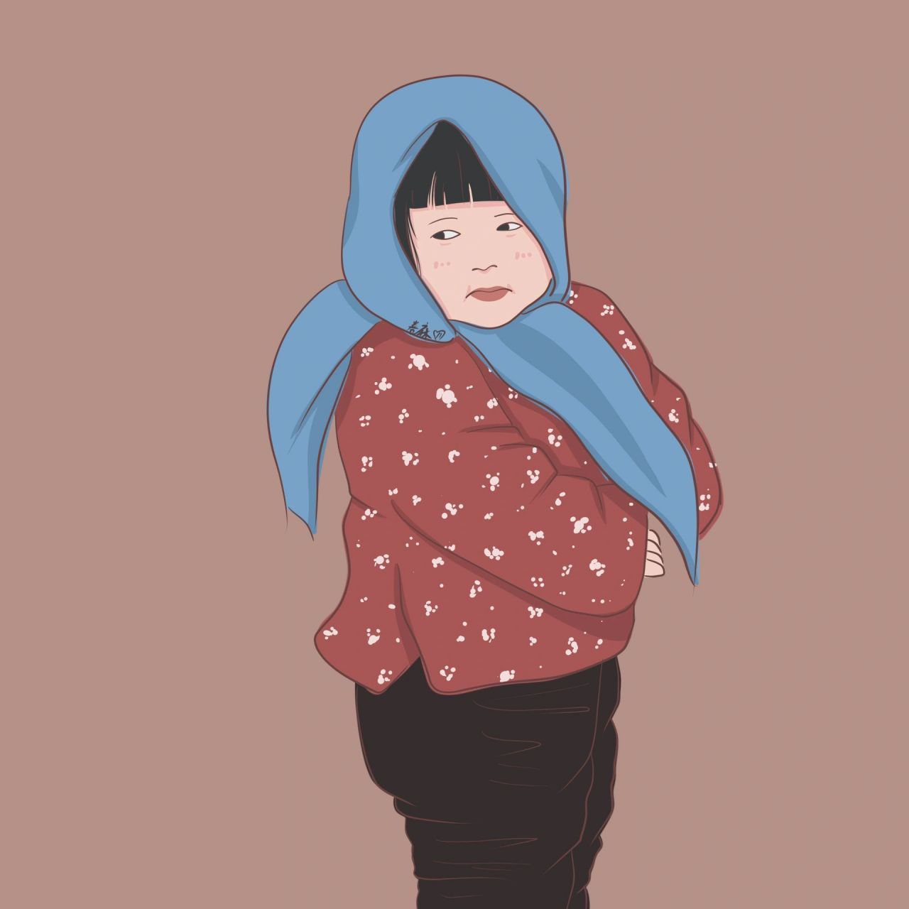 插画 | 头像 | 最近很火的蓝头巾花棉袄萌娃 大家天冷了记得添衣哈