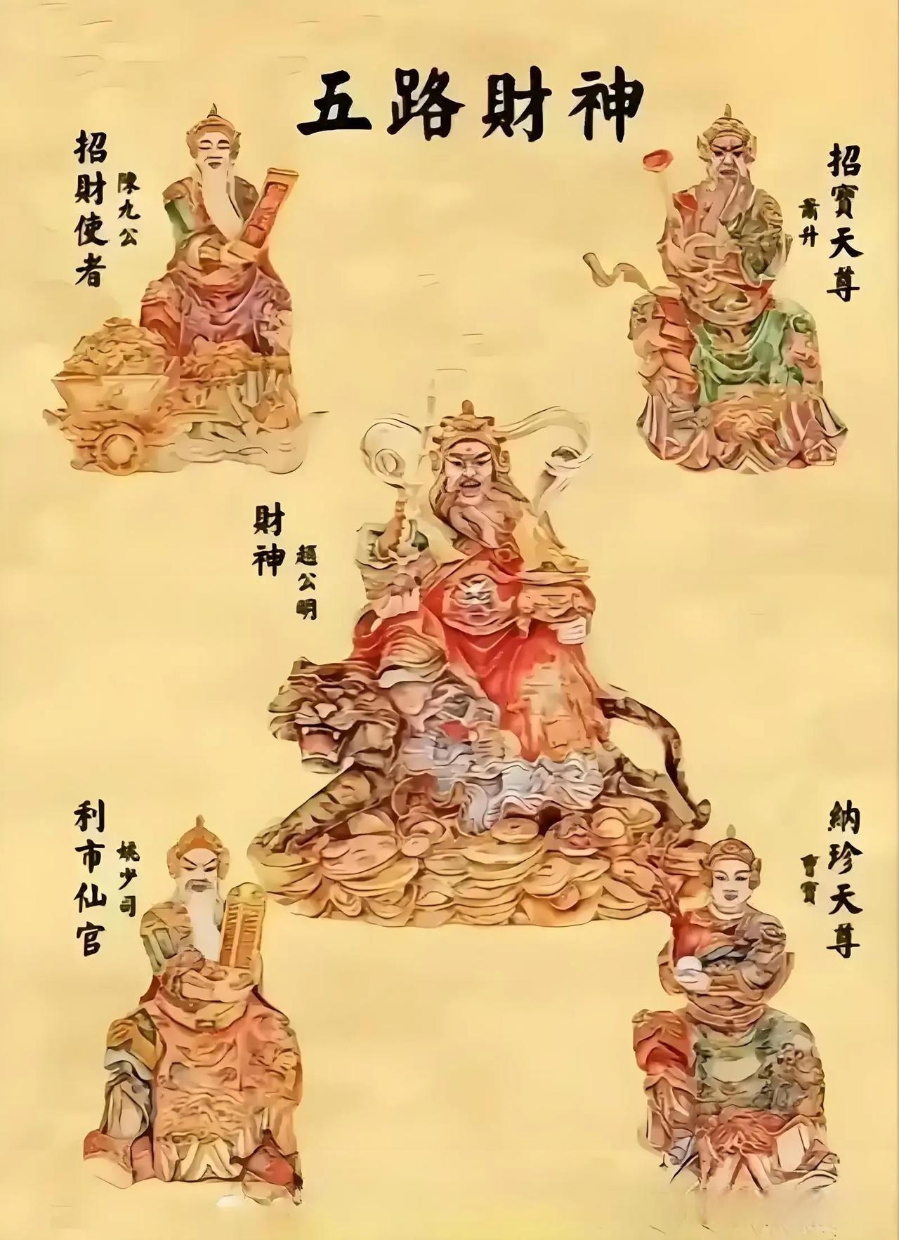 一种是武财神赵公明东路财神招宝天尊萧升西路财神纳珍天尊曹宝南