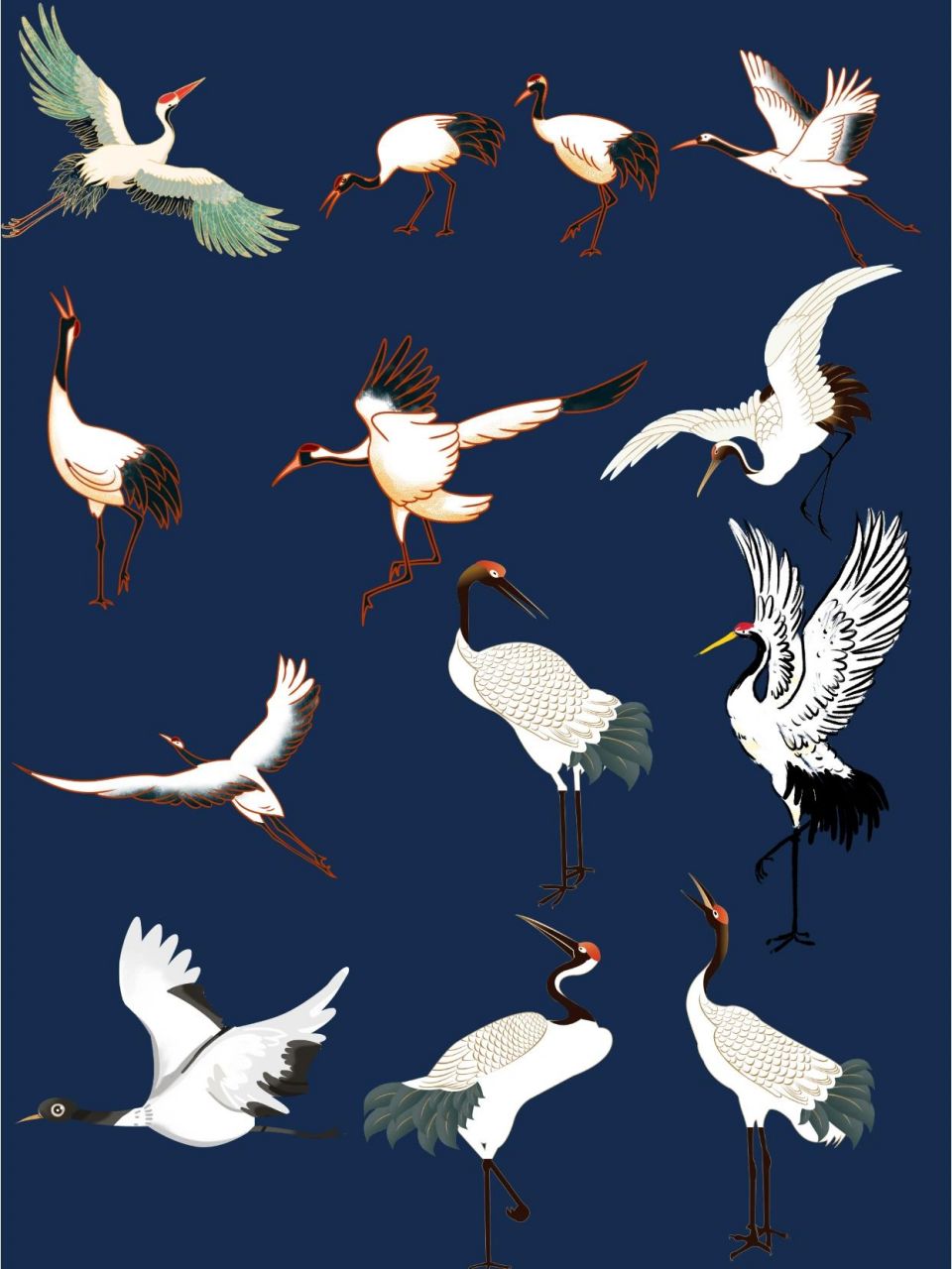 国潮|古风必备元素 仙鹤 免抠素材 这组仙鹤素材必须得码起来 	 仙鹤