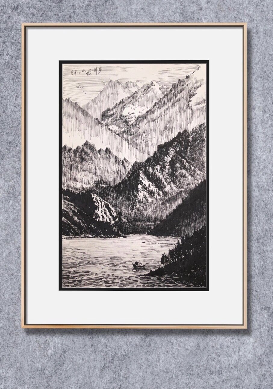 干货加硬货:钢笔风景画山的规律 以图示例来看看钢笔画山的画法.