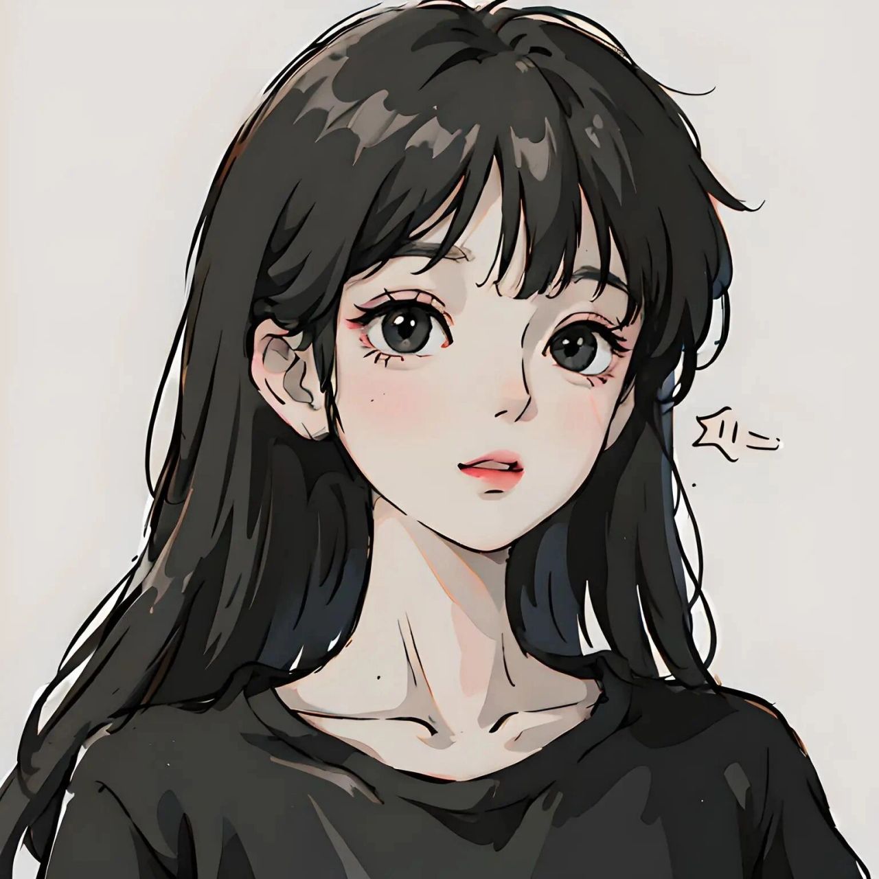 厚涂黑发女孩头像