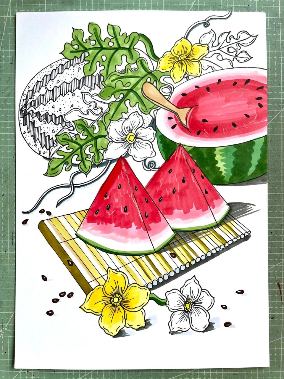 《西瓜》马克笔儿童画 临摹的