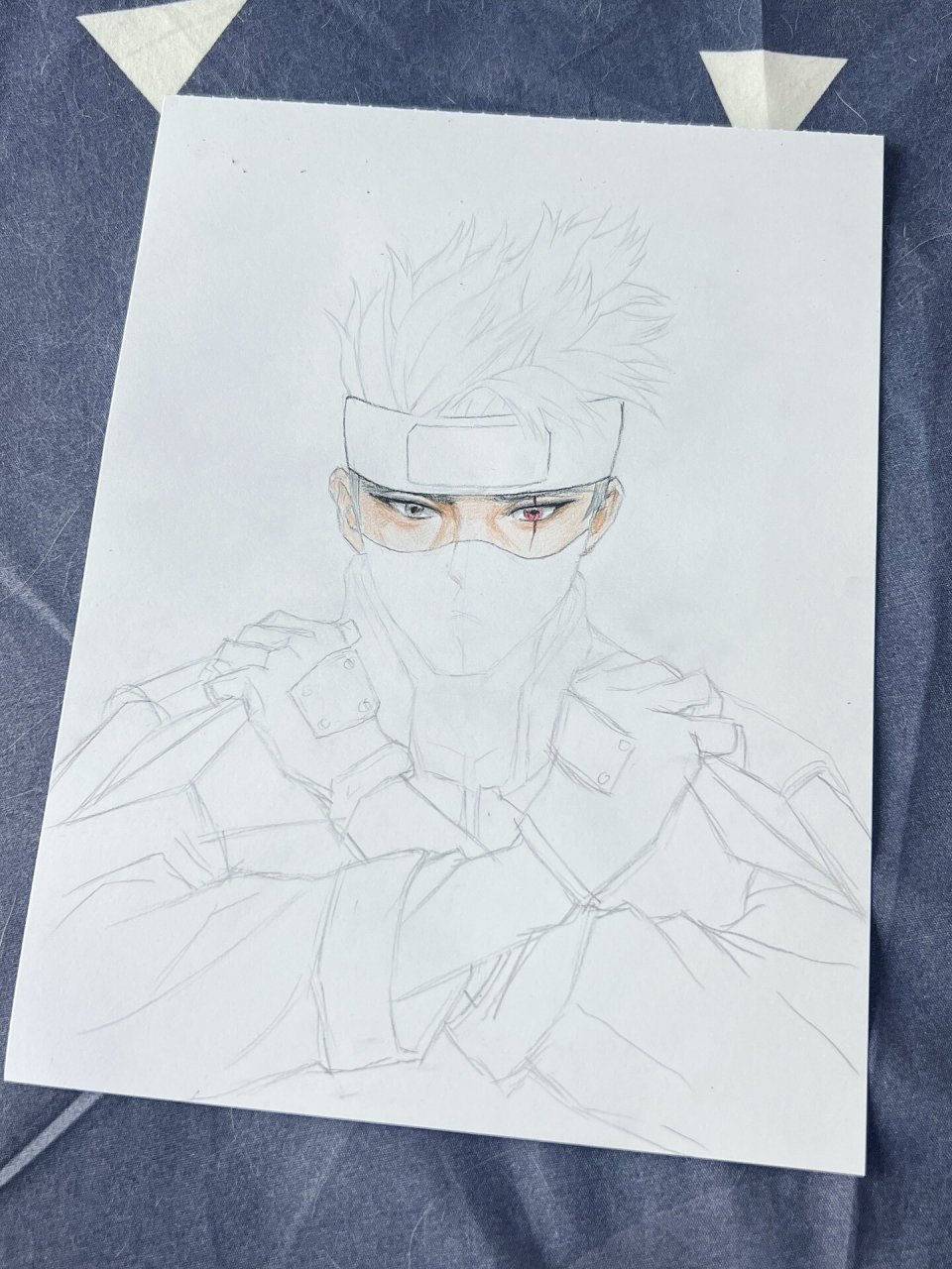彩铅手绘 火影忍者-卡卡西 彩铅临摹网图火影忍者卡卡西 质感方面还差