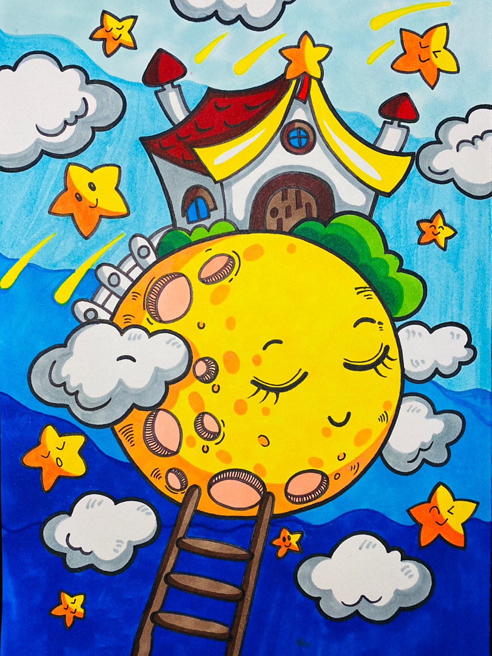 月球99 马克笔画 儿童画