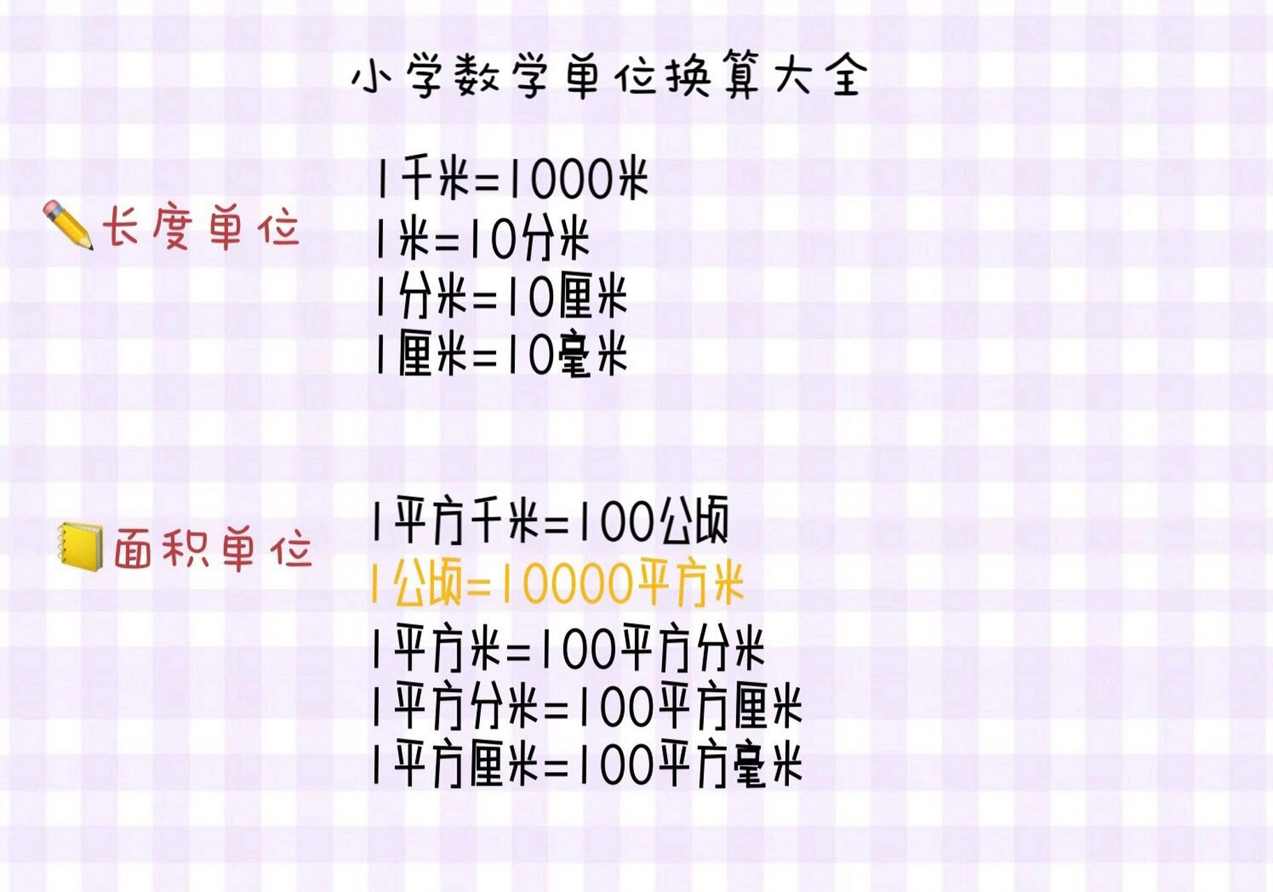 小学数学单位换算大全 长度单位换算,面积单位换算,体积容积单位换算