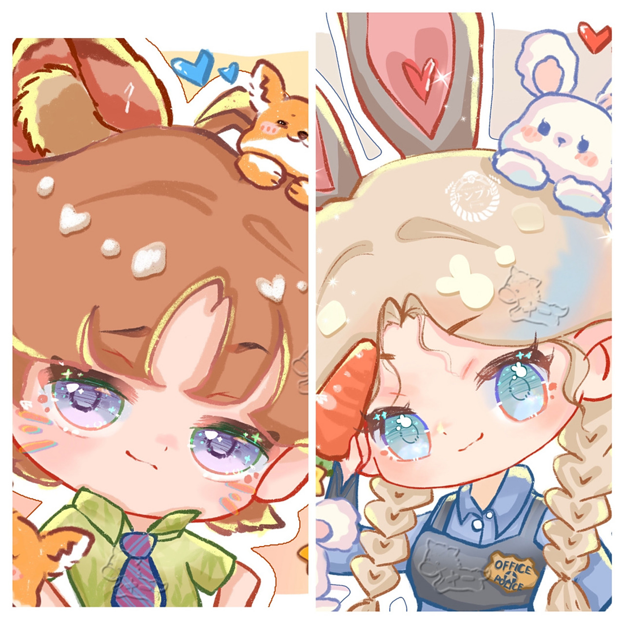 情侣头像/疯狂动物城/q版 小元素临摹参考: 	 凑个情侣头像啦啦啦啦