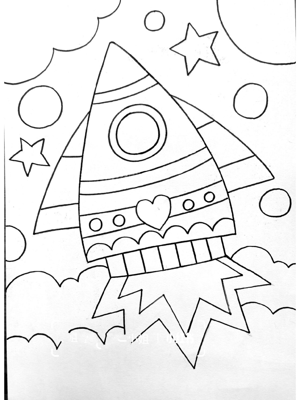 超简单火箭儿童画 入门级儿童画,幼儿园孩子可以画,主体物突出,背景