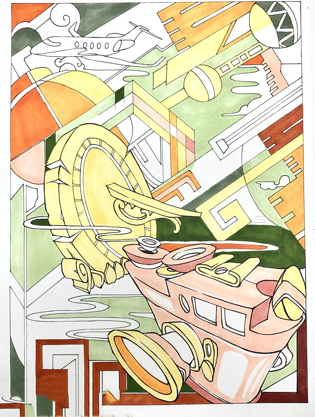 高考设计 色彩构成 装饰画 这幅作品以黄绿色调为主,是一副以科技类为