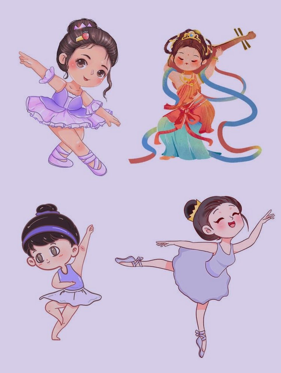 彩色卡通手绘,可爱芭蕾舞,跳舞女孩png素材 开心的芭蕾舞女孩,舞蹈