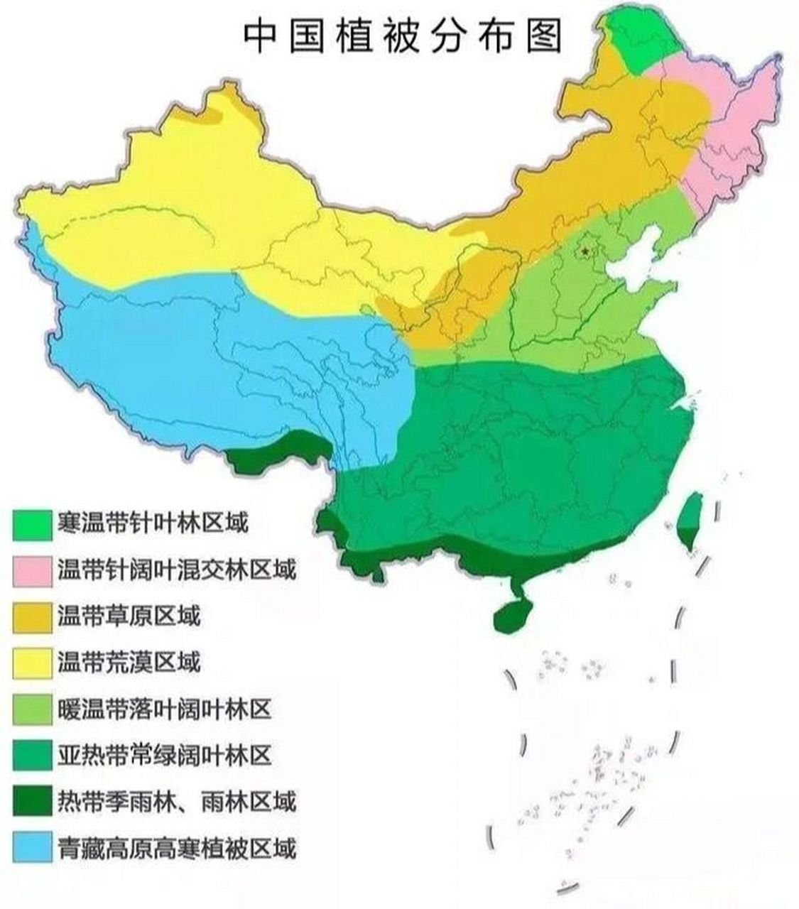 中国植被分布 我国疆域辽阔,植被类型十分丰富