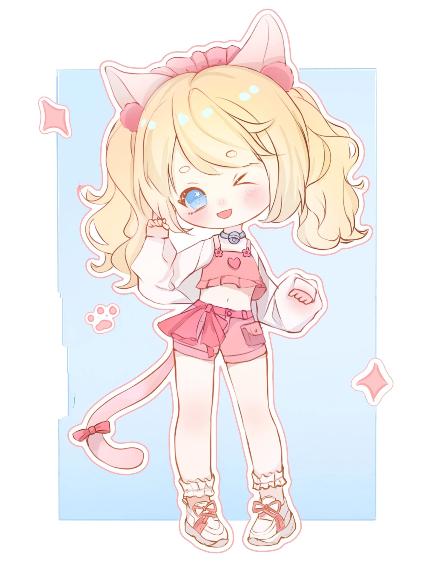 四宫格q版人体丨粉蓝配色卡通可爱q版