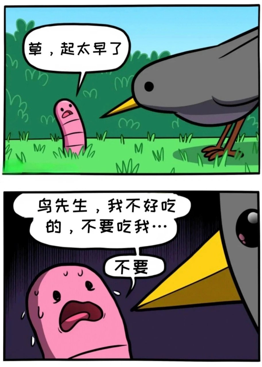 还是那句老话:早起的… 早起的鸟儿有虫吃,早起的虫儿被鸟吃.