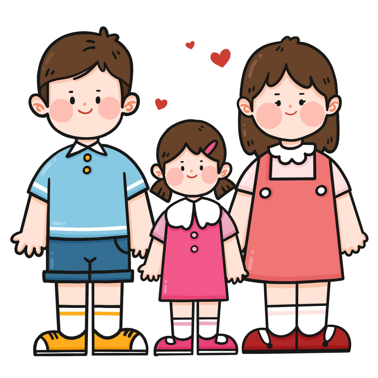 q版我们的一家三口·亲子手绘全家福插画 我们的一家三口,儿女版都先