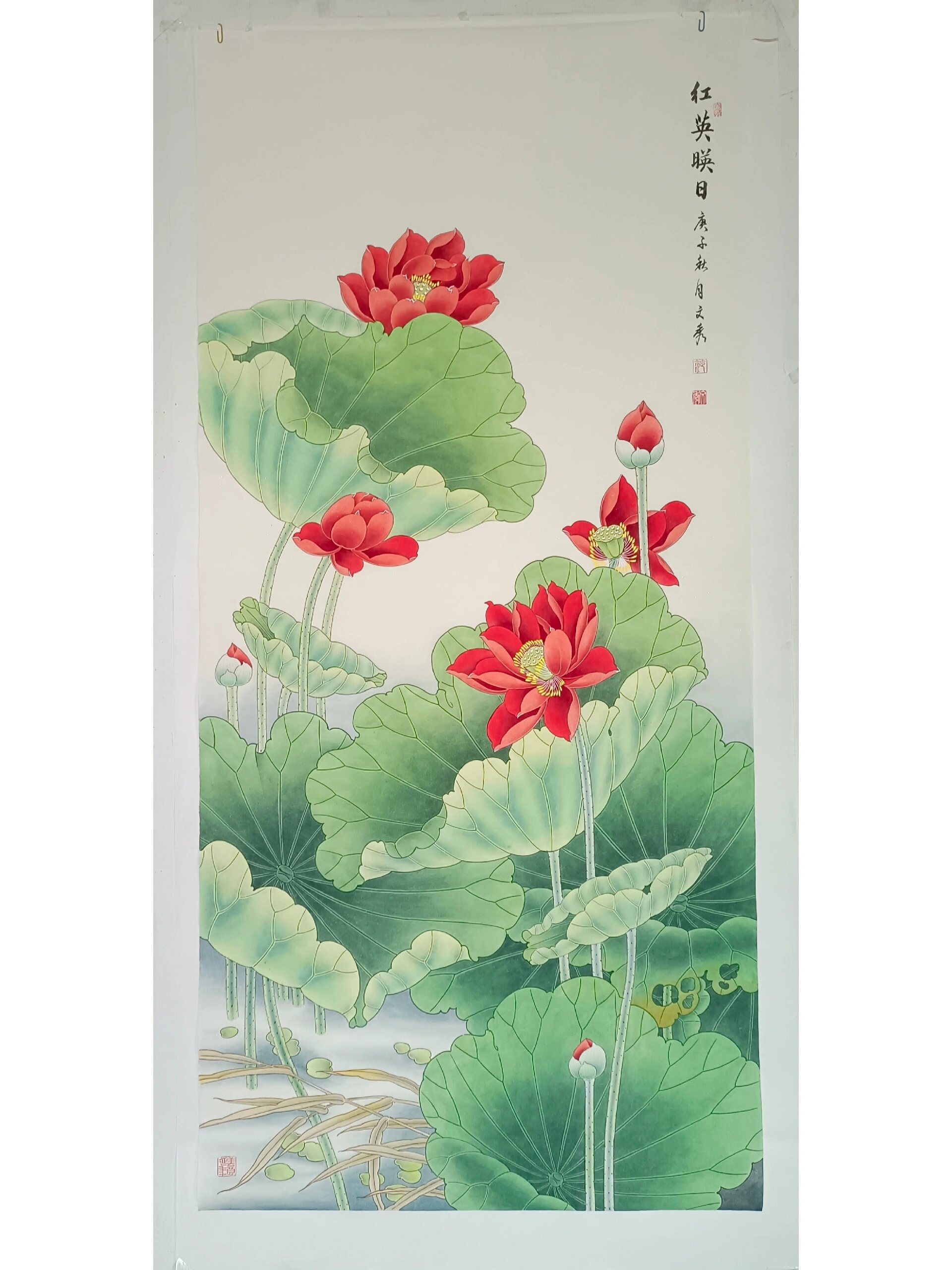 四尺整工笔荷花