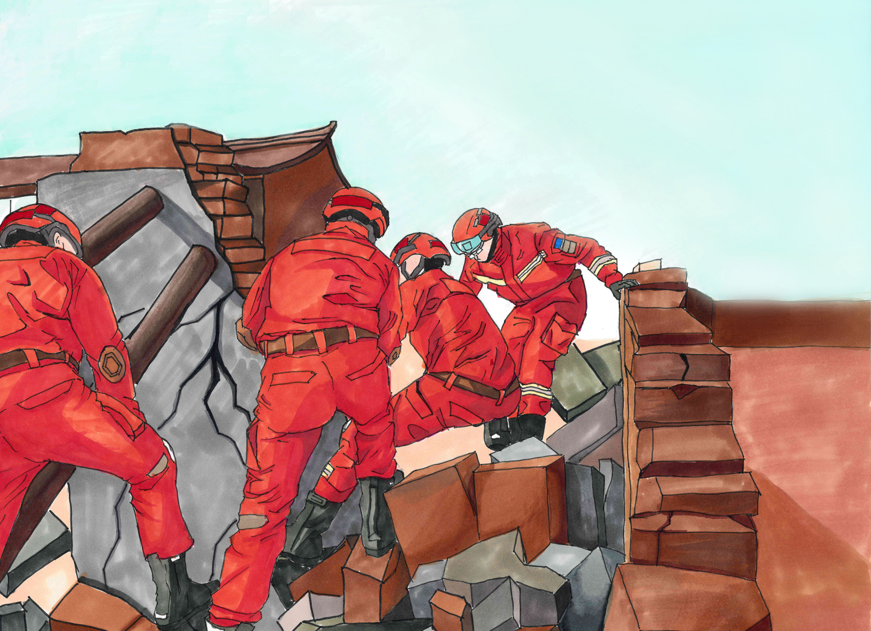 瞬间#【我画下了地震救灾一线的队友】这些漫画出自于甘肃消防员之手
