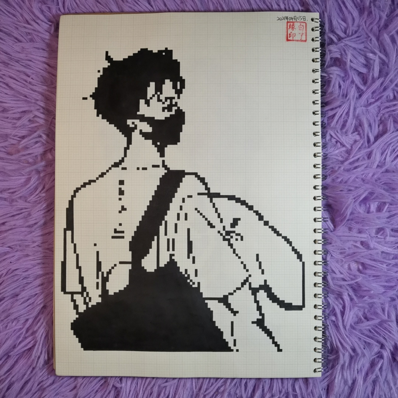 像素画 肖战. 临摹非原创 a4网格本 2mm格子 120×96 #肖战