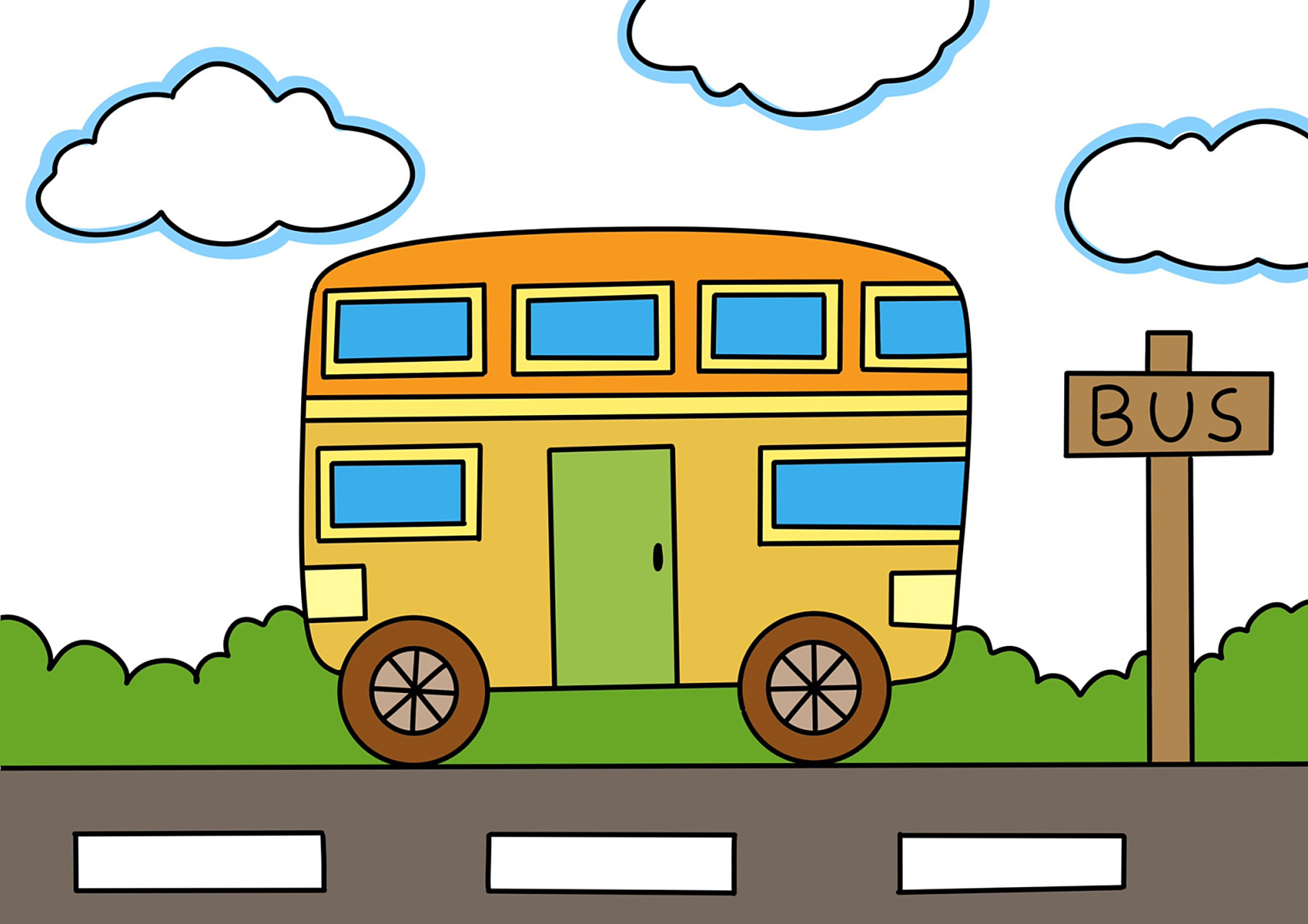 汽车儿童创意画 公交 巴士 06简笔画 #创意美术儿童画# #简笔画教程