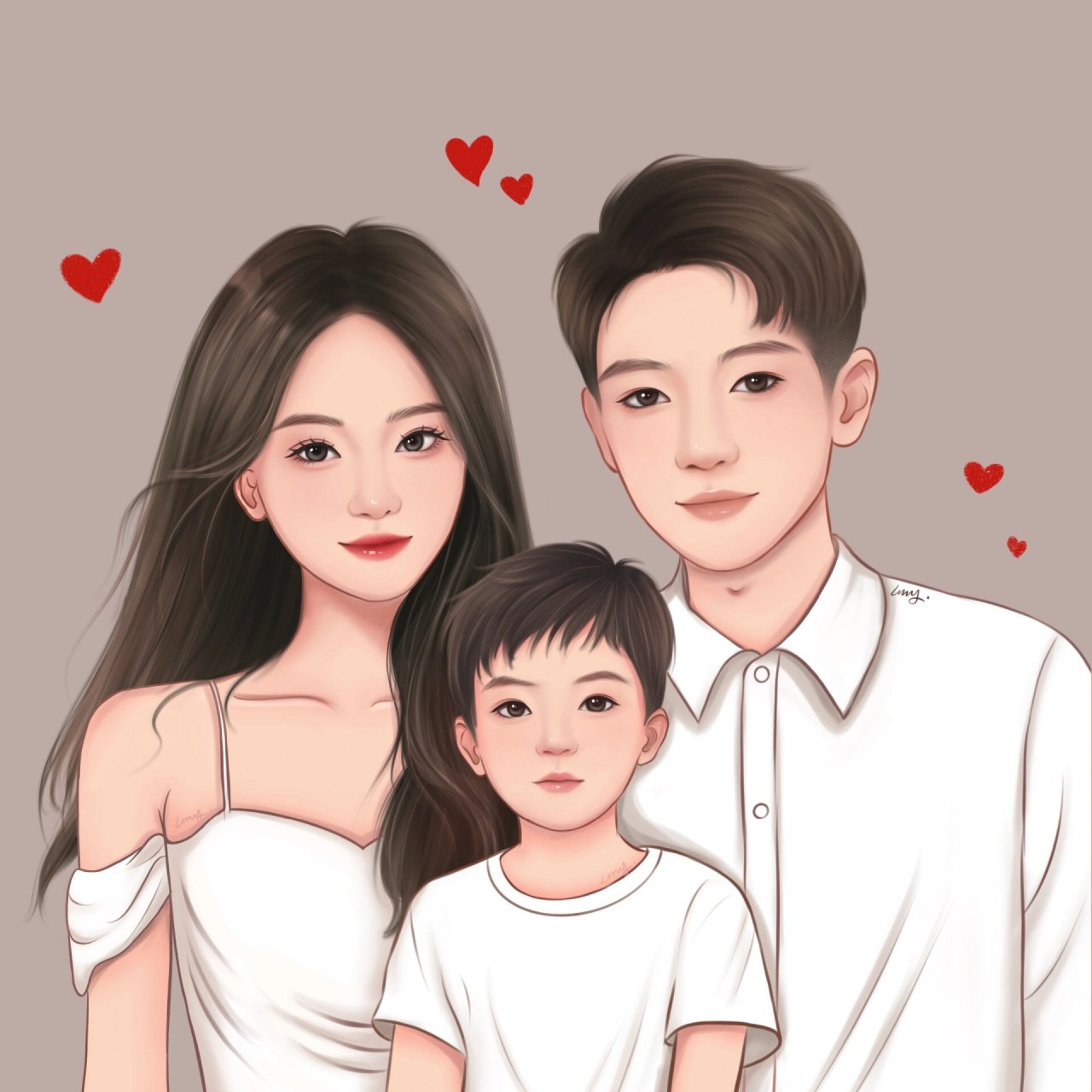 一家三口幸福全家福/手绘头像/七夕快乐 小人间~小县城~小人物 哪会