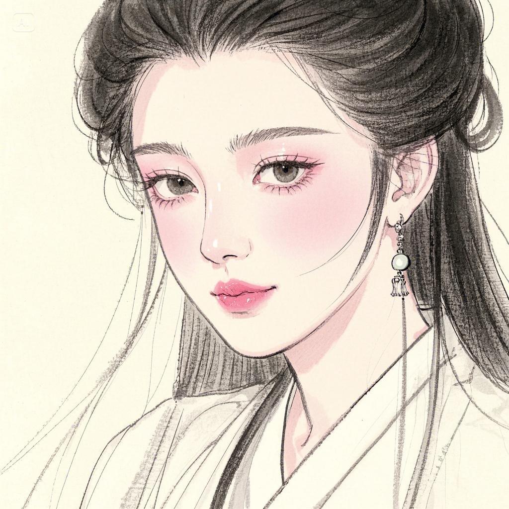 雅芝版的白娘子,古风,铅笔素描,只用米白色和铅笔颜色的结合,嘴唇可用