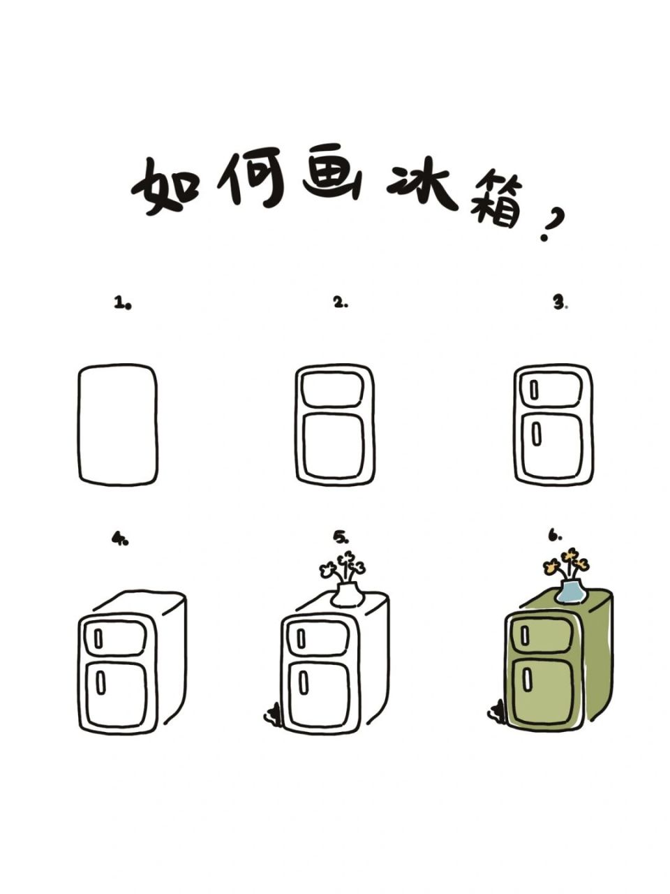 95手绘教程|如何画复古小冰箱? 一起来学着画一个复古小冰箱吧.