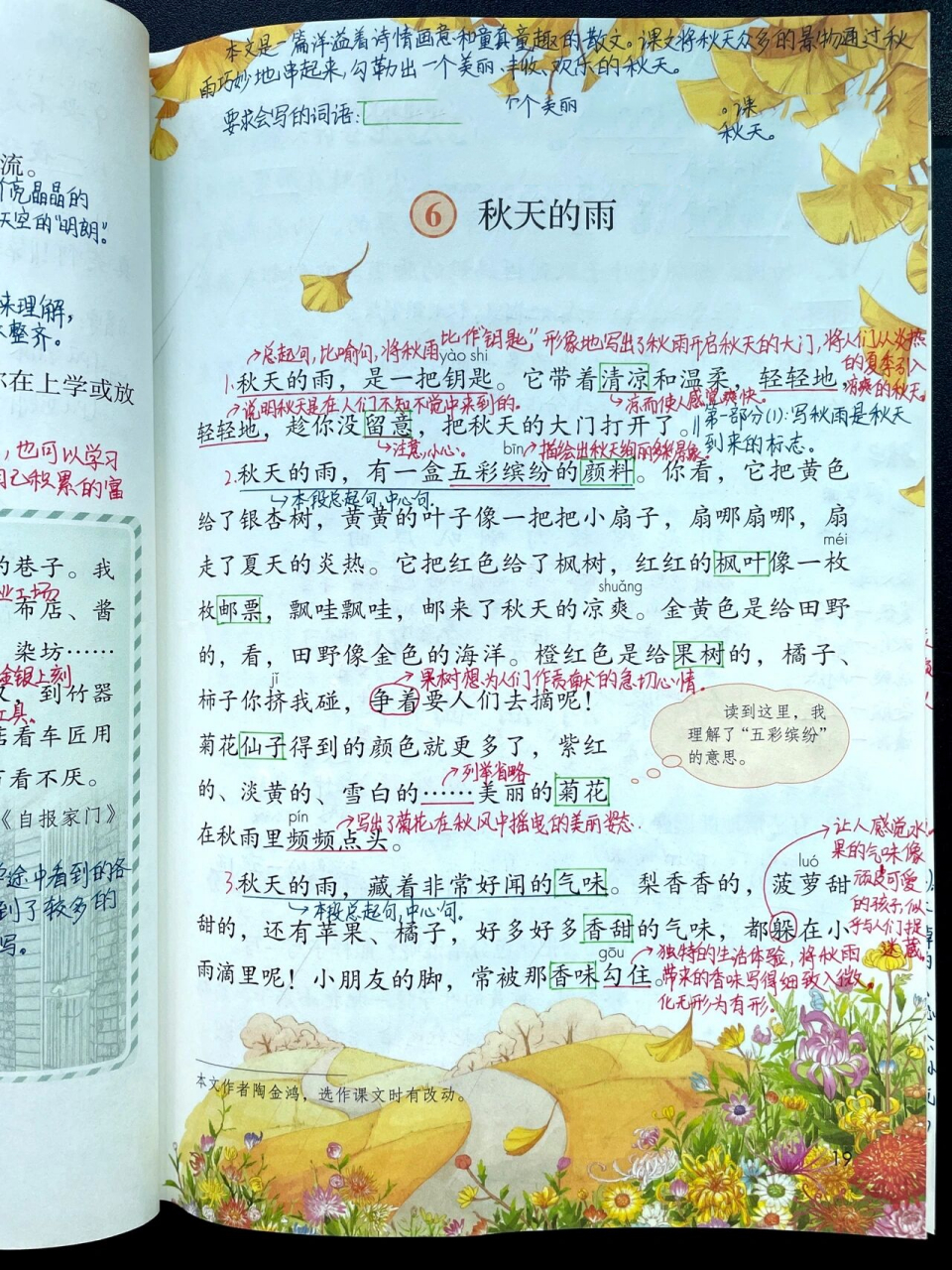 三上|三年级上册课文6《秋天的雨》超详细笔记 统编版小学语文三年级