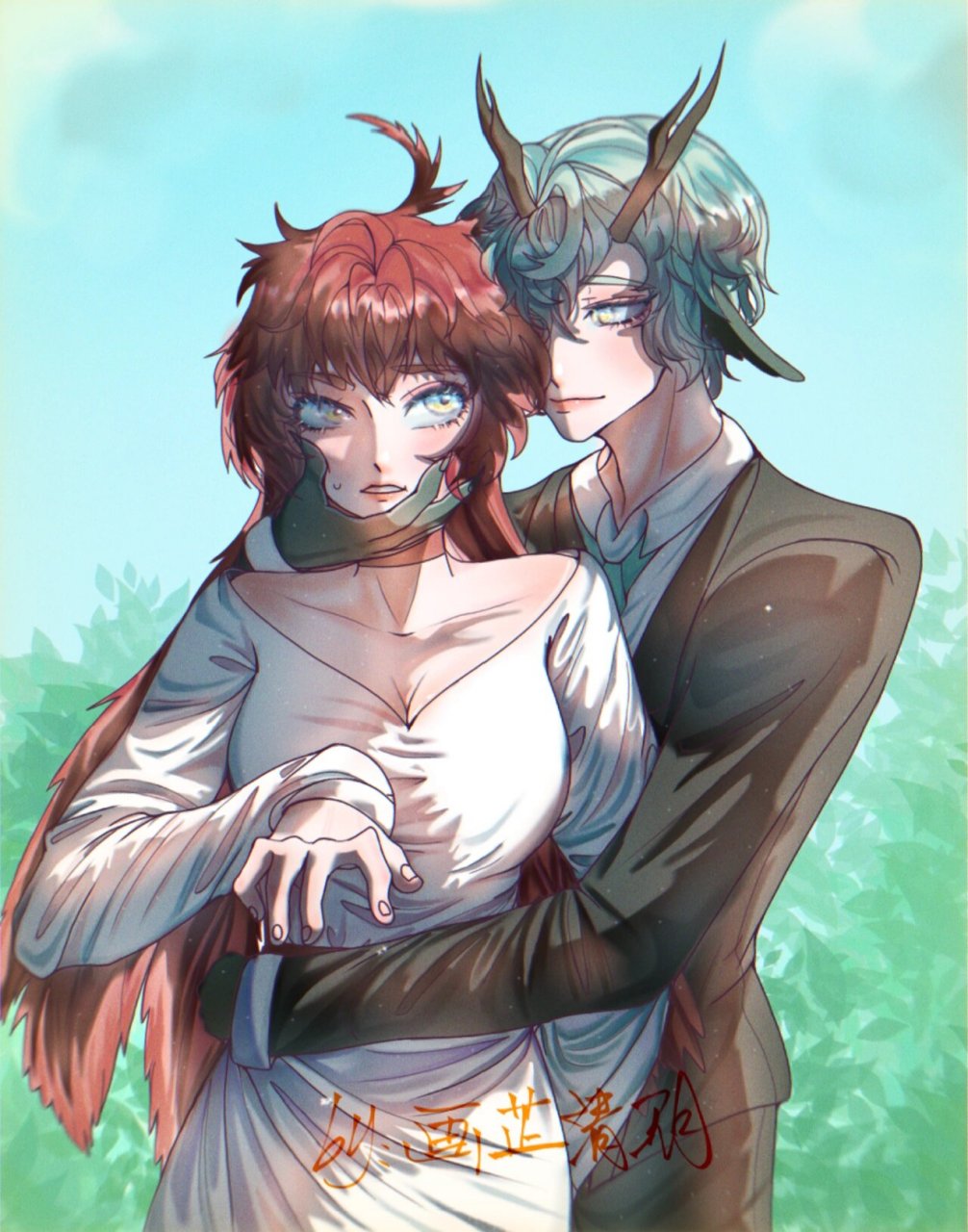 非人哉##非人哉cp# #同人# #指绘# #绘画##bg#  青龙x朱雀 喜欢赵对