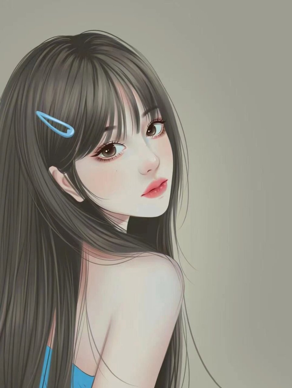 手绘动漫人物|手绘头像女 心中的白月光总有一头乌黑亮丽的直发,外加