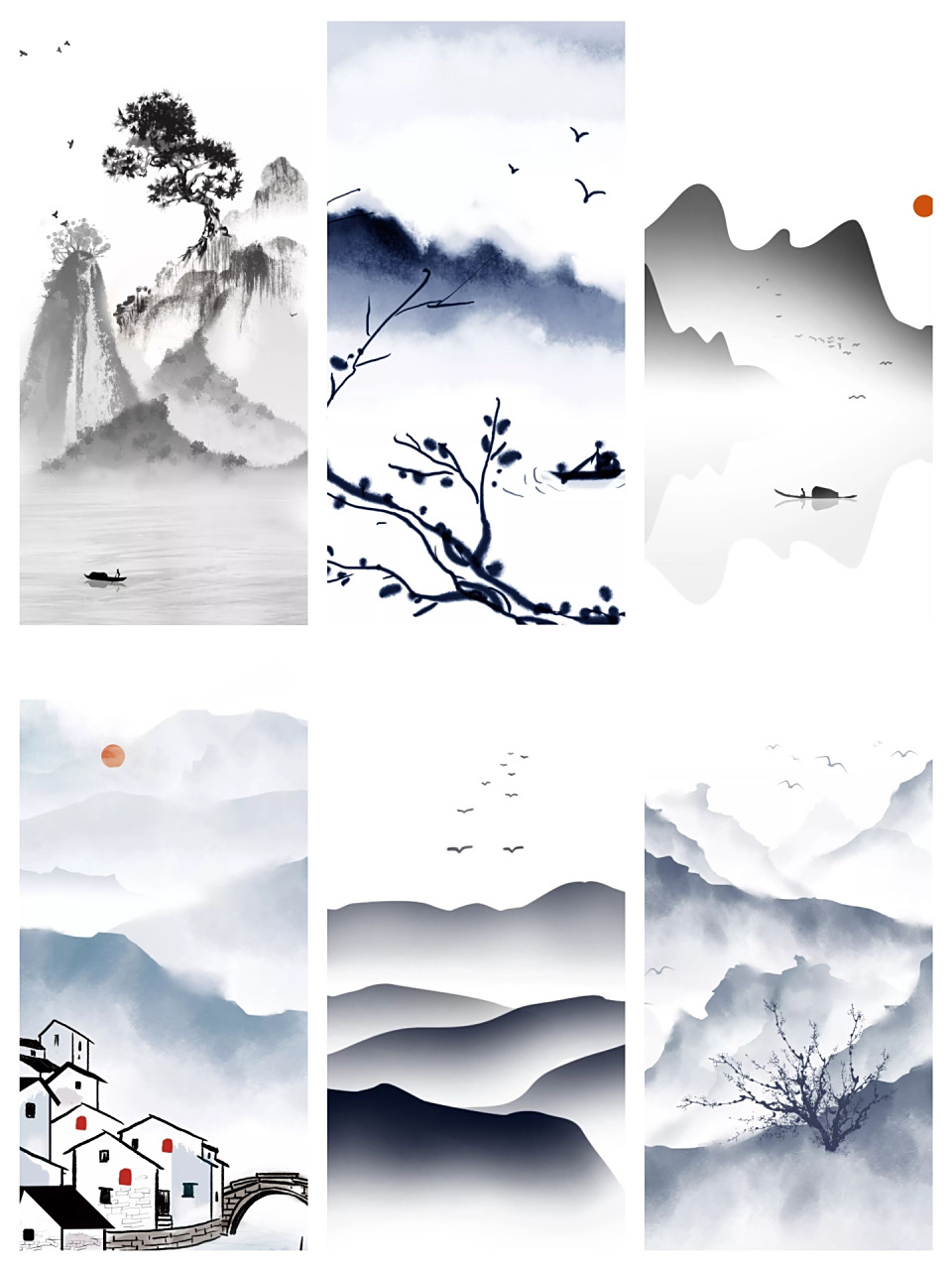 水墨山水意境美|古风国画海报手机壁纸素材 水墨山水中的意境之美!