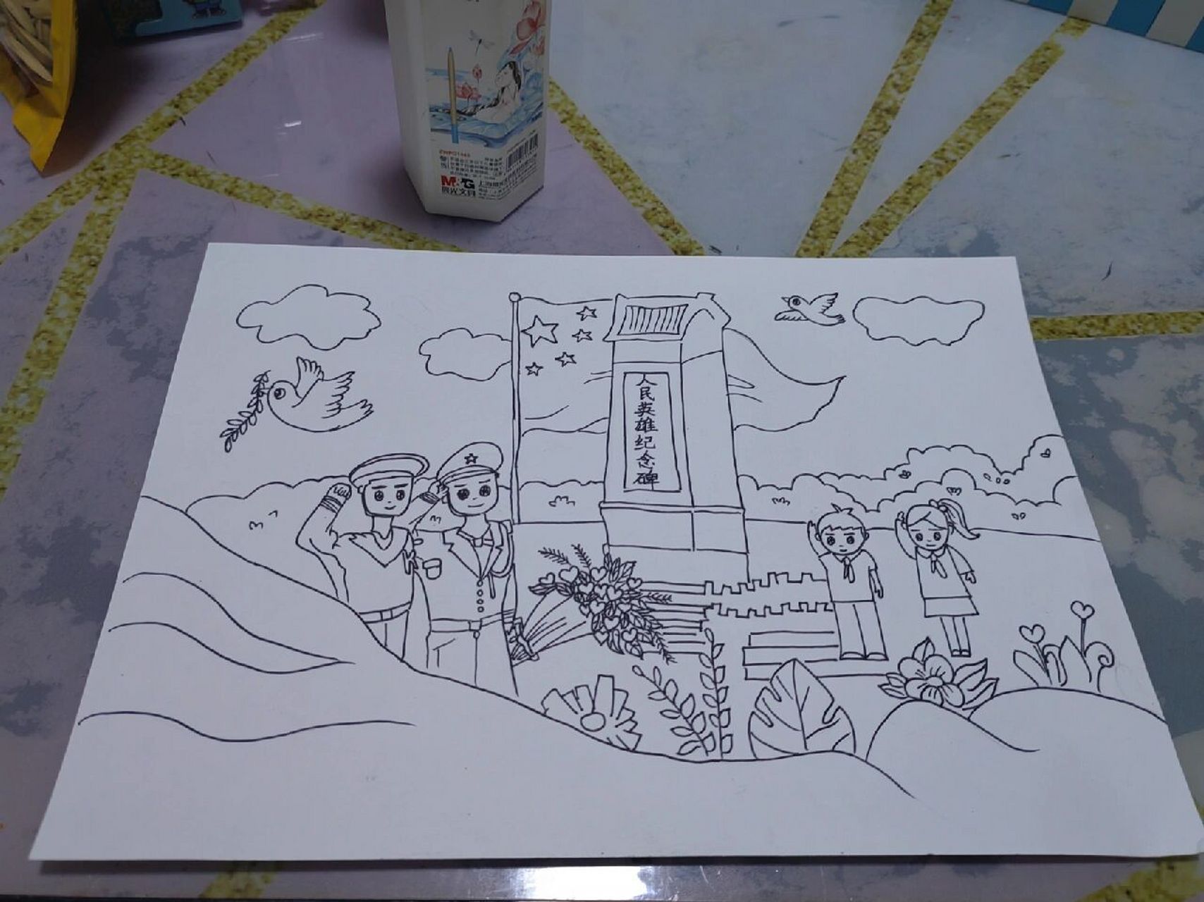 烈士纪念碑主题绘画