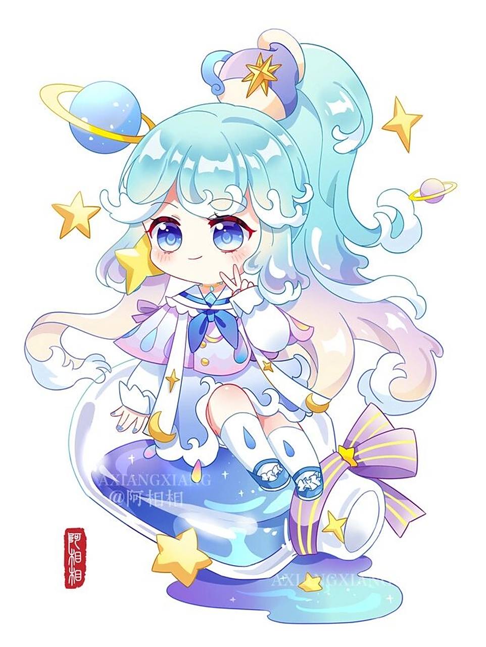 原创q版十二星座水瓶座女生头像分享插画 星座魔法少女系列的第三只是