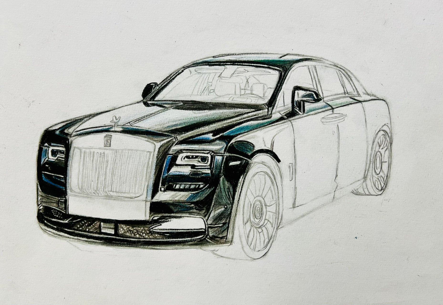 学生手绘劳斯莱斯古思特  7315手绘百万豪车:rolls-royce ghost