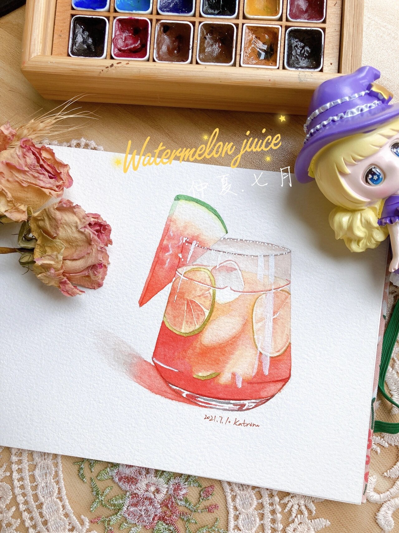 淡彩·水彩美食插画合集7·夏日特饮下午茶 九宫格甜品合集又来了,3个