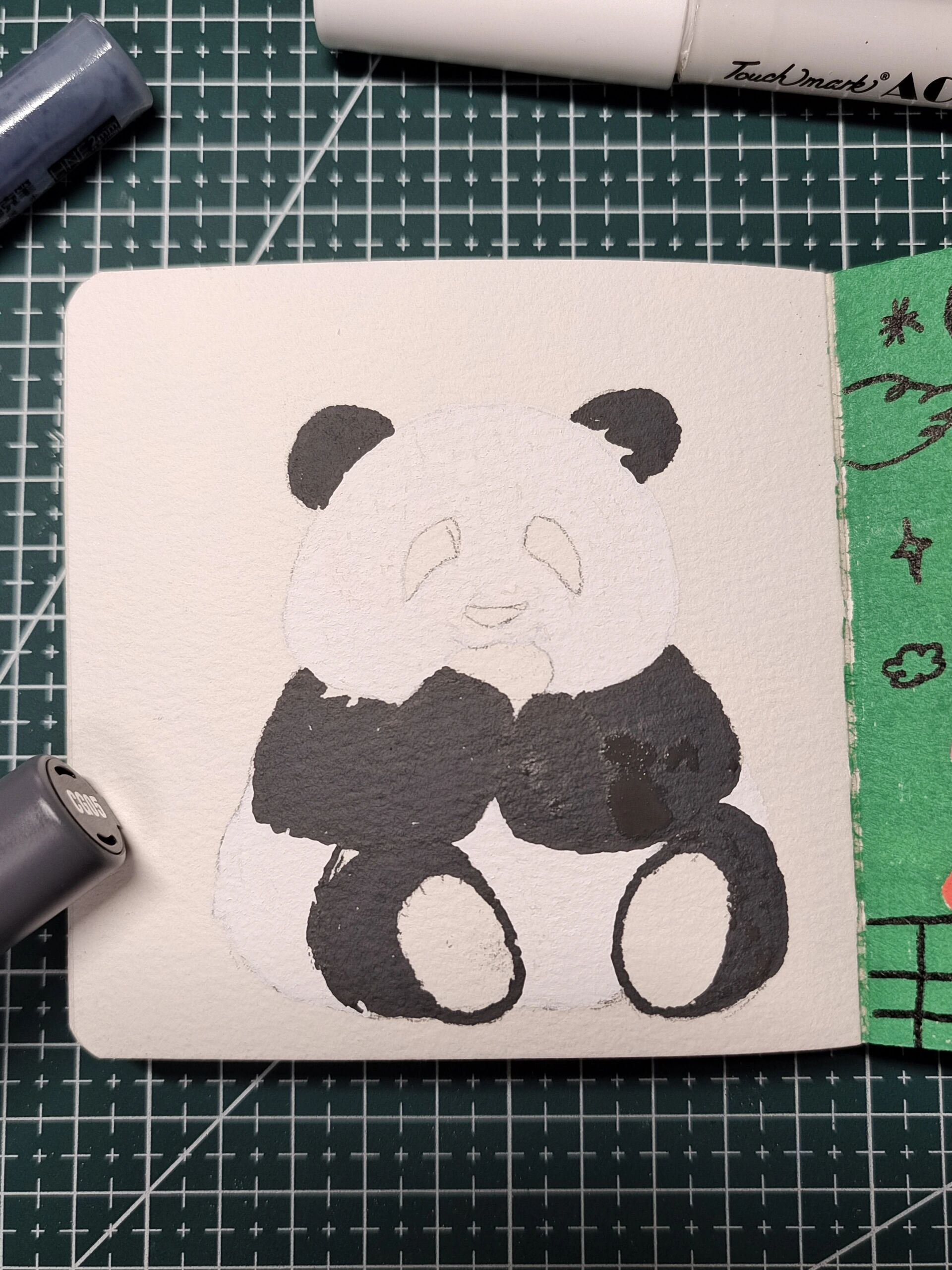 马克笔手绘!大熊猫和花 附过程