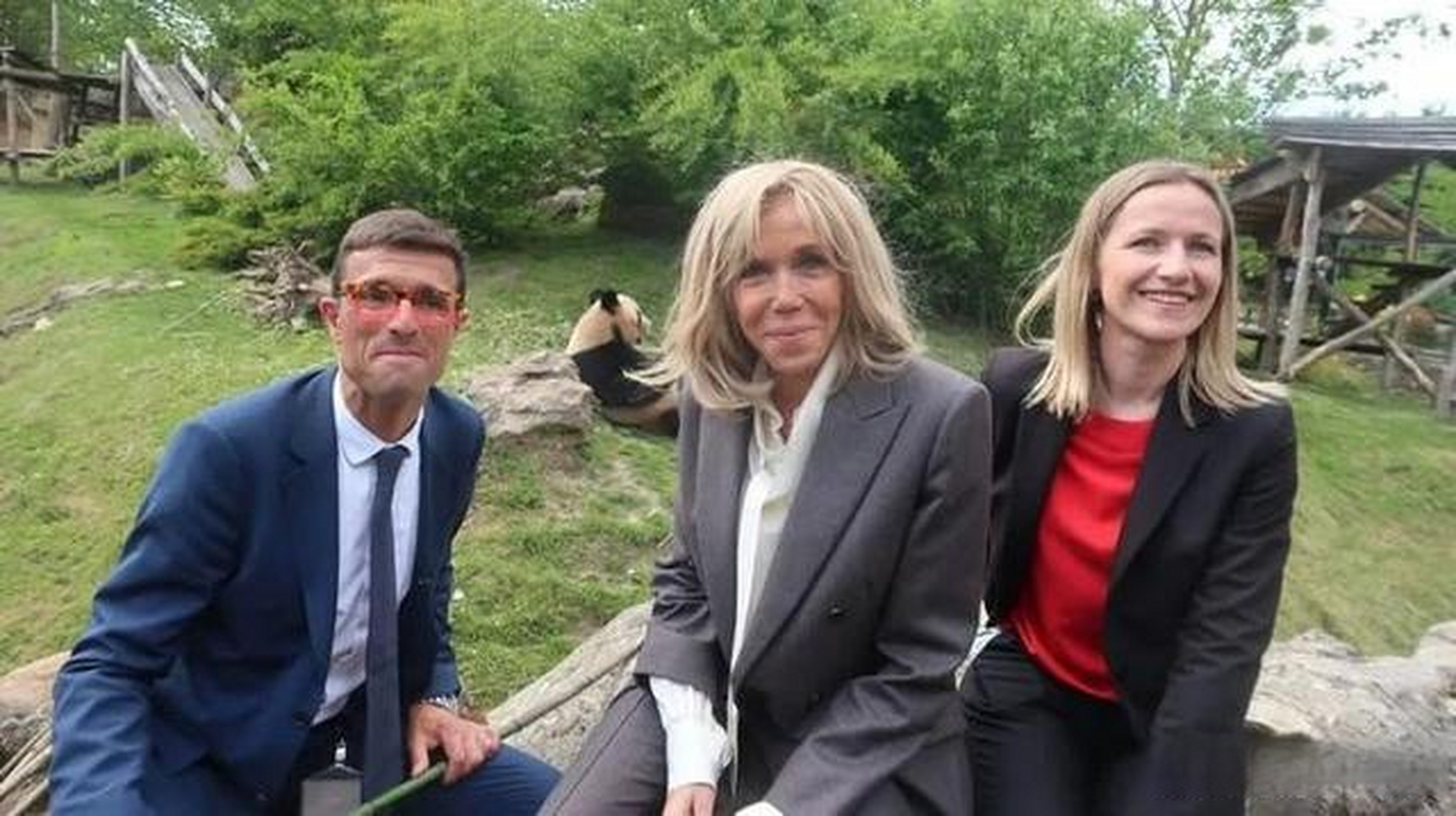 【法国总统马克龙夫人向即将被送回中国的大熊猫"圆梦"告别】当地时间