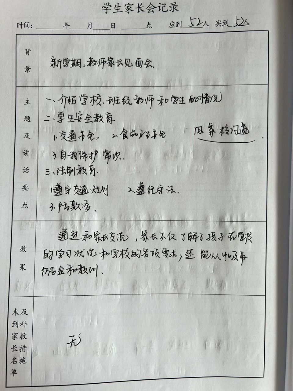 家长会记录表 学生家长会记录表